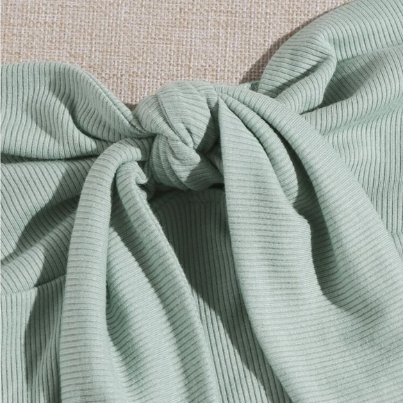 NWT SHEIN Tie-Front Ribbed-Knit Tube Top- Green - Picture 4 of 4